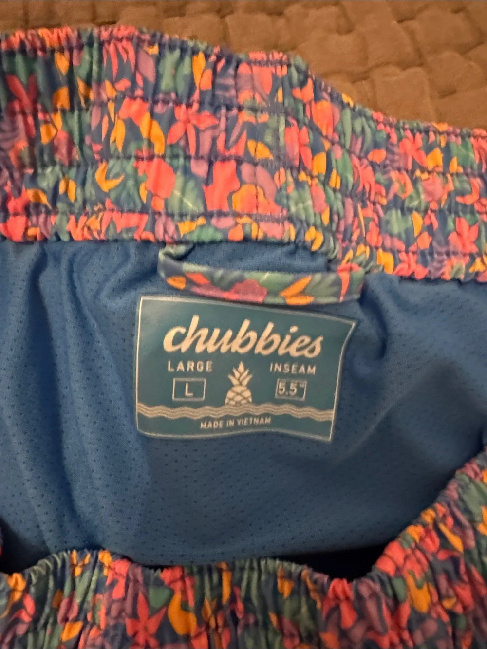 chubbies Blue Floral Swim Hybrids with Pink & Yellow Accents